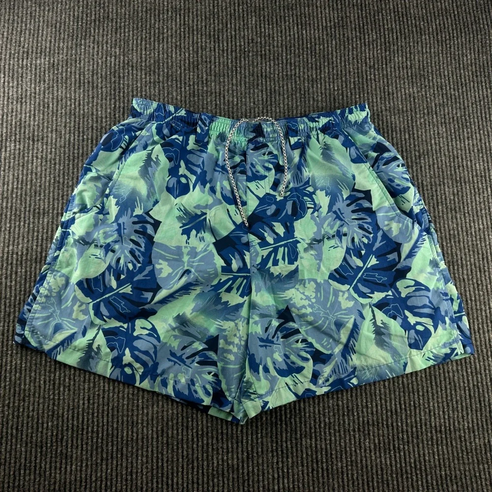 Columbia PFG Men M Blue Green Tropical Monstera Leaf Print Fishing Shorts XM4839
